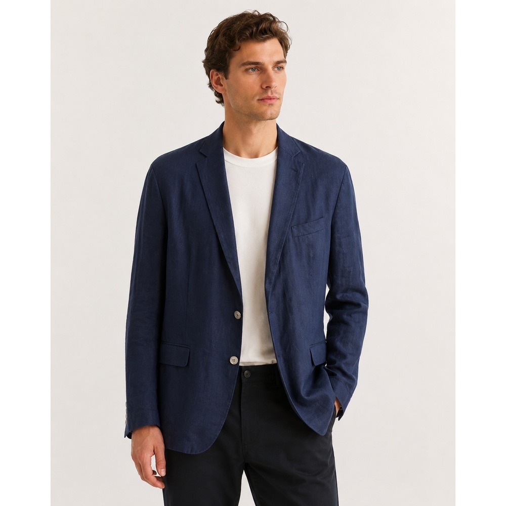 Ralph Ralph Lauren Mens Navy Blue 100% Linen 2-Button Paisley Lined Blazer 58R